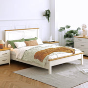Stoven white solid wood bed frame with timber trim headboard