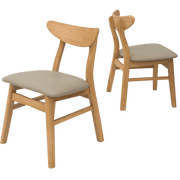 Legnano light wood dining chairs with curved open backs and beige seats