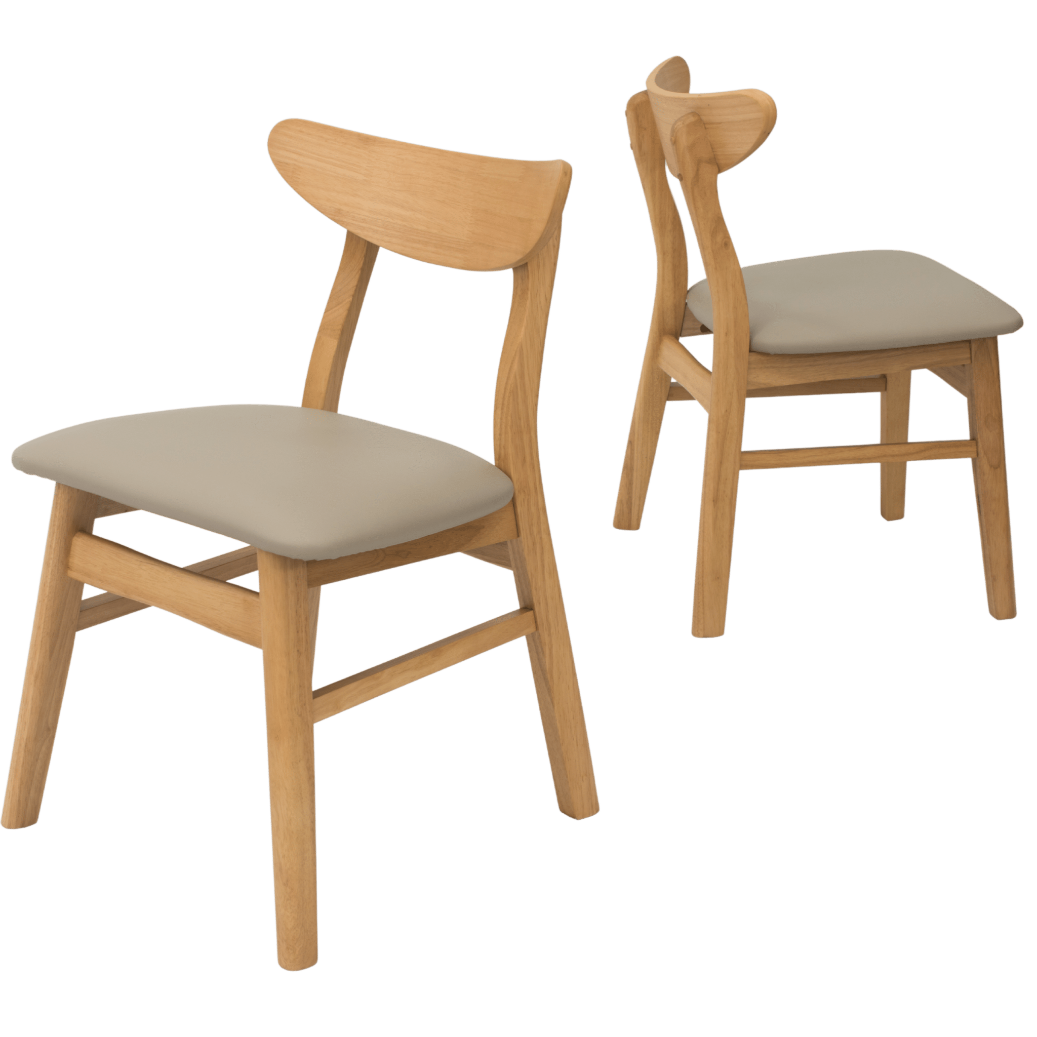 Legnano light wood dining chairs with curved open backs and beige seats