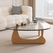 Noguchi style glass top coffee table with sculptural wood base
