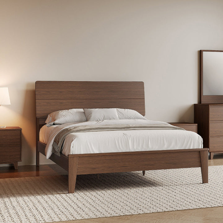 Arezzo solid wood bed frame in Claro Walnut with white mattress