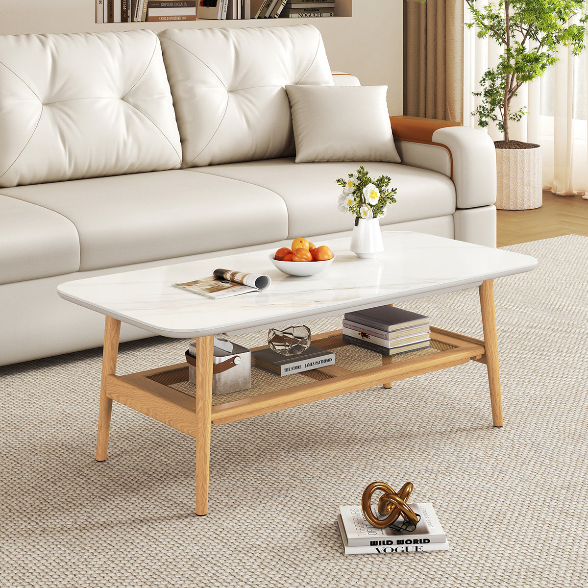 Remini Ceramic Top Coffee Table – solid wood, gallery view 2