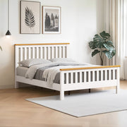 Stoven white cottage bed frame with slatted headboard and wood rail