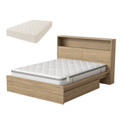 Platsa light oak storage bed with mattress set and headboard shelves