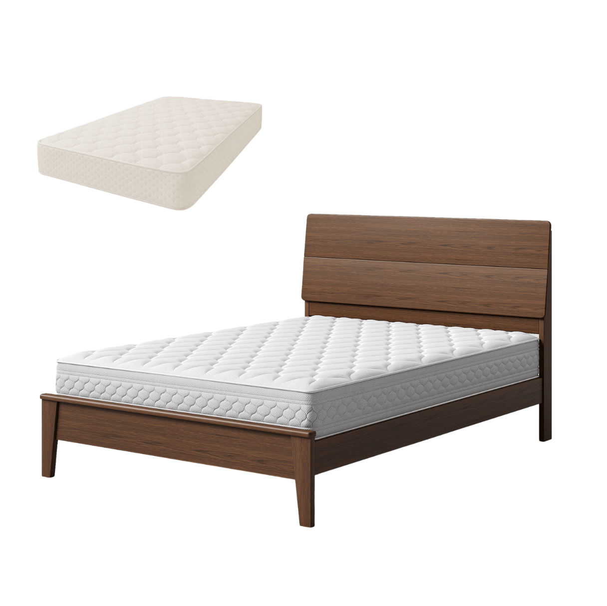Arezzo walnut bed frame with mattress bundle in a bedroom