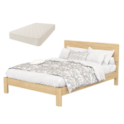Modena light oak bed frame with mattress set and patterned quilt