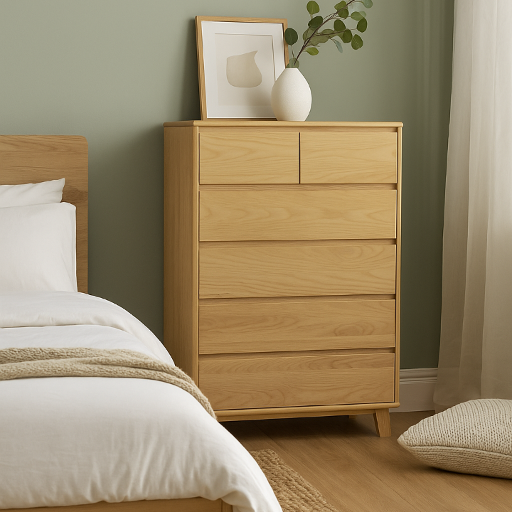 Arezzo 2 Over 4 Tallboy in natural Wood finish