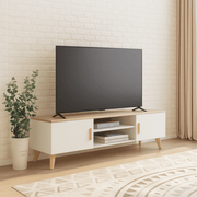 Sassari compact TV stand in oak and white with open shelves