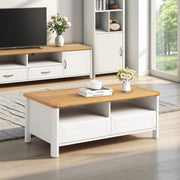 Stoven 1.2m coffee table in white and oak with two drawers