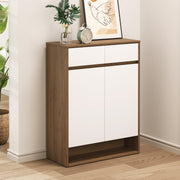 Polia shoe cabinet with white doors and wood frame in an entryway