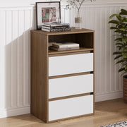Polia three drawer lowboy in wood-look frame with white fronts