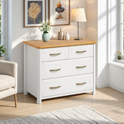 Stoven four drawer lowboy in white with natural wood top