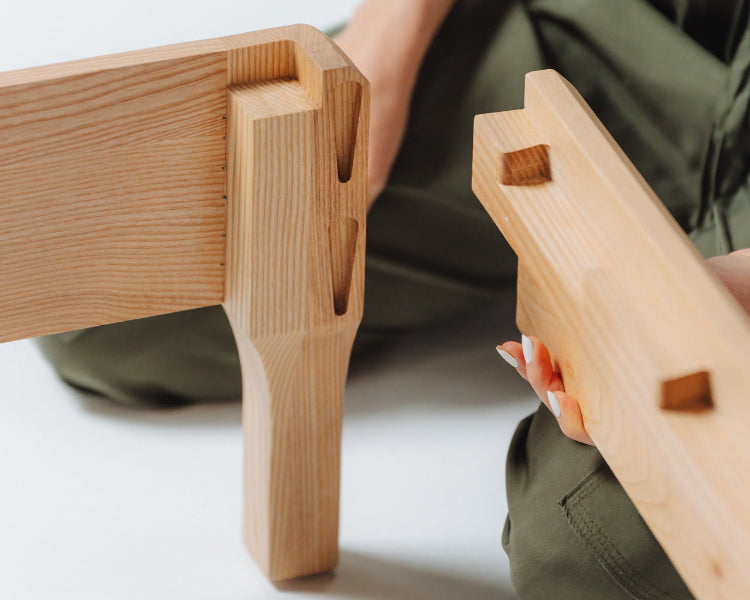 Mortise and tenon joinery on the Aria solid ash frame