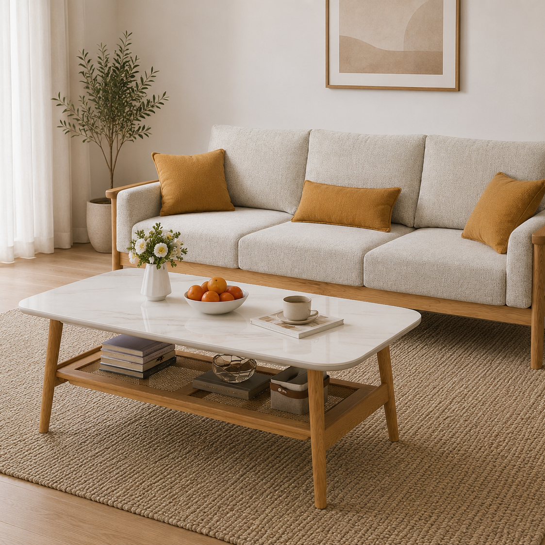 Remini Ceramic Top Coffee Table – solid wood, gallery view 5