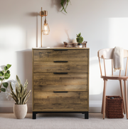 Corsi four drawer tallboy in dark elm with black handles
