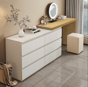 Sotta six drawer chest in white with extension table and mirror