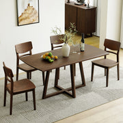 Arezzo Blade walnut dining table with cross base set with wood chairs