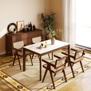 Arezzo 1.8m dining table with white ceramic marble-effect top and walnut legs