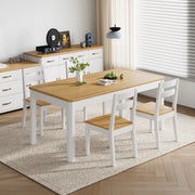 Stoven two-tone dining table with oak top and white legs set with chairs