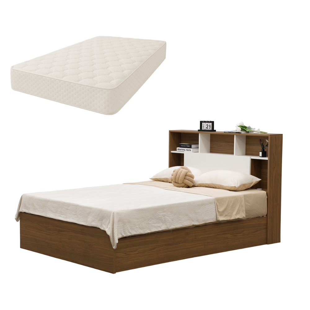 Polia gas lift storage bed and mattress set with headboard shelves