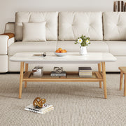 Remini white ceramic top coffee table with light wood frame