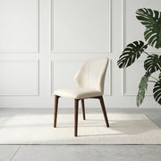 Lioni-C dining chair with white PU seat and walnut wood frame